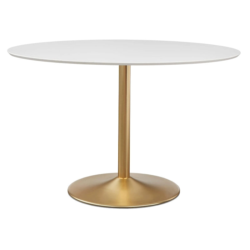 Modern White Oval Dining Table with Gold Metal Pedestal Base