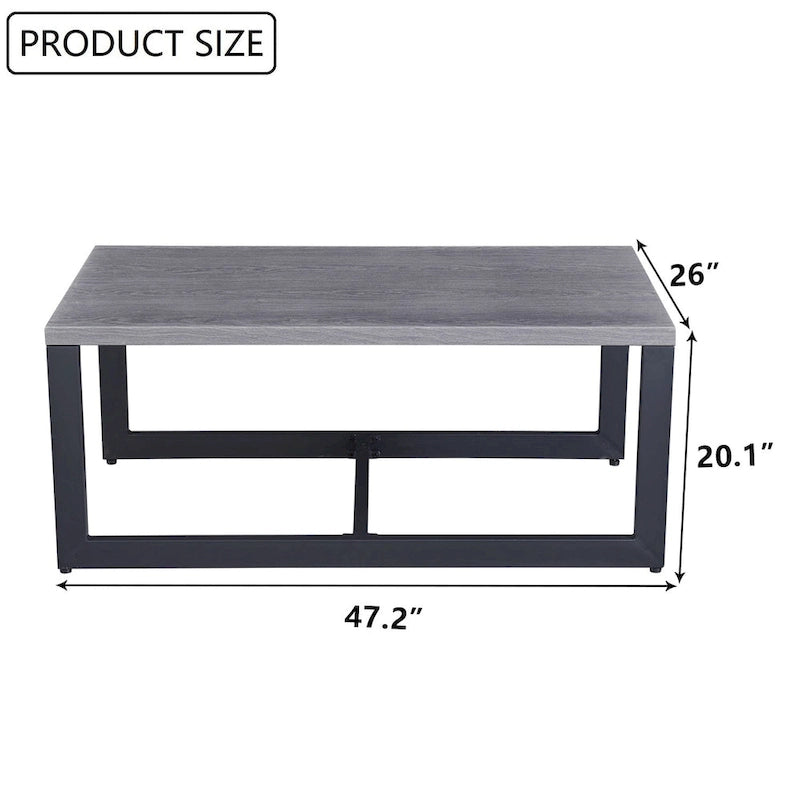 Grey Rectangular Coffee Table with Black Metal Open Frame Base