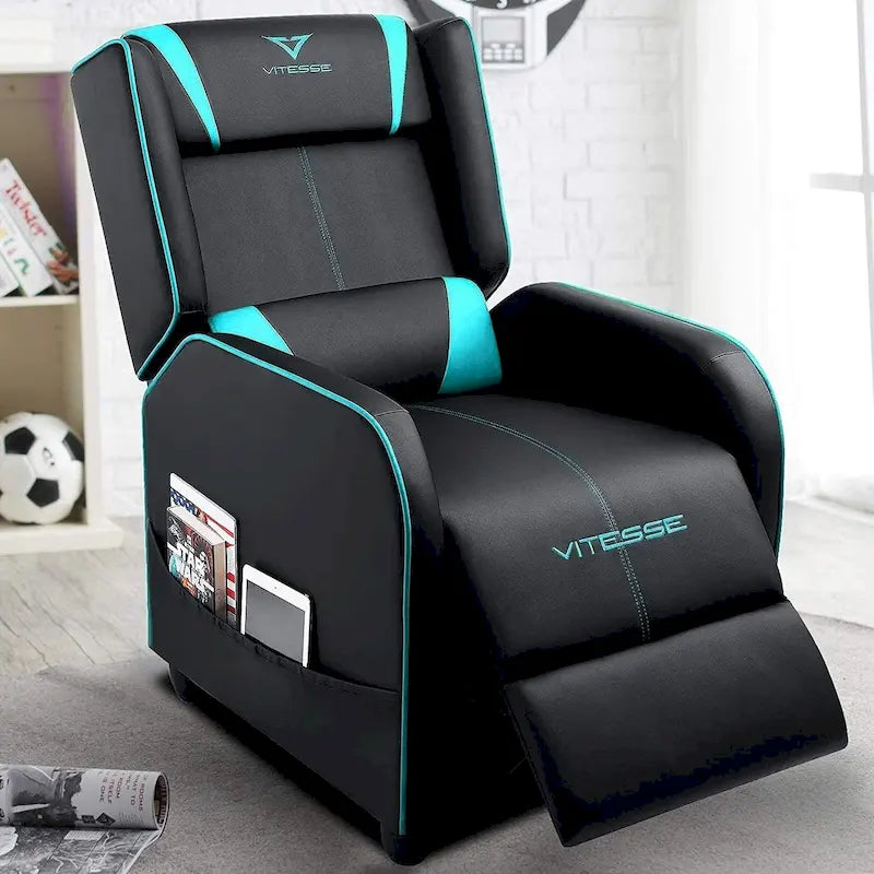 Racing Style Gaming Recliner with Adjustable Footrest and Side Pocket