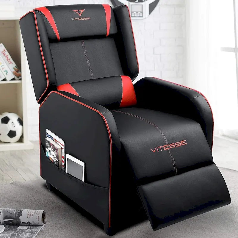 Racing Style Gaming Recliner with Adjustable Footrest and Side Pocket