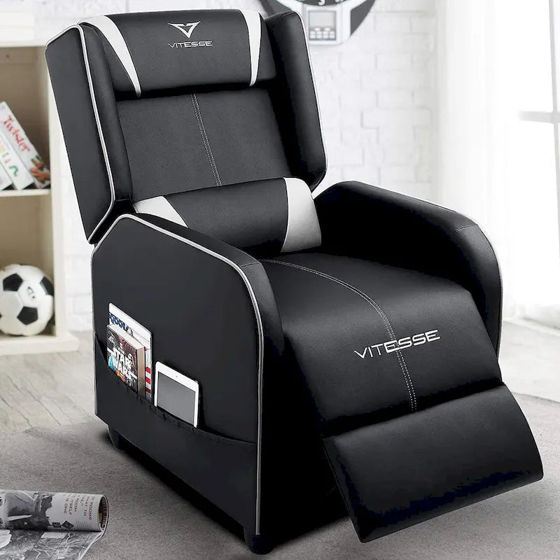 Gaming-Sessel im Racing-Stil mit verstellbarer Fußstütze und Seitentasche