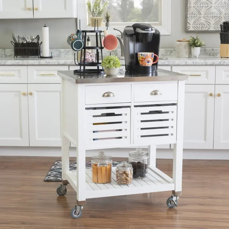 Rolling Kitchen Cart with Stainless Steel Top Drawers Storage Baskets