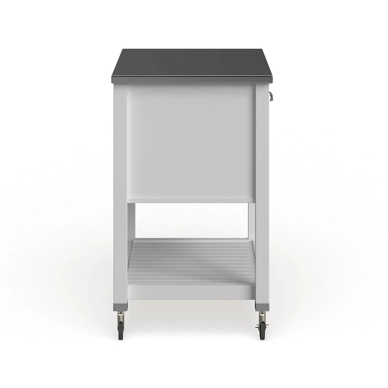 Kuchyňský pojízdný vozík s nerezovou horní deskou, zásuvkami a úložnými koši