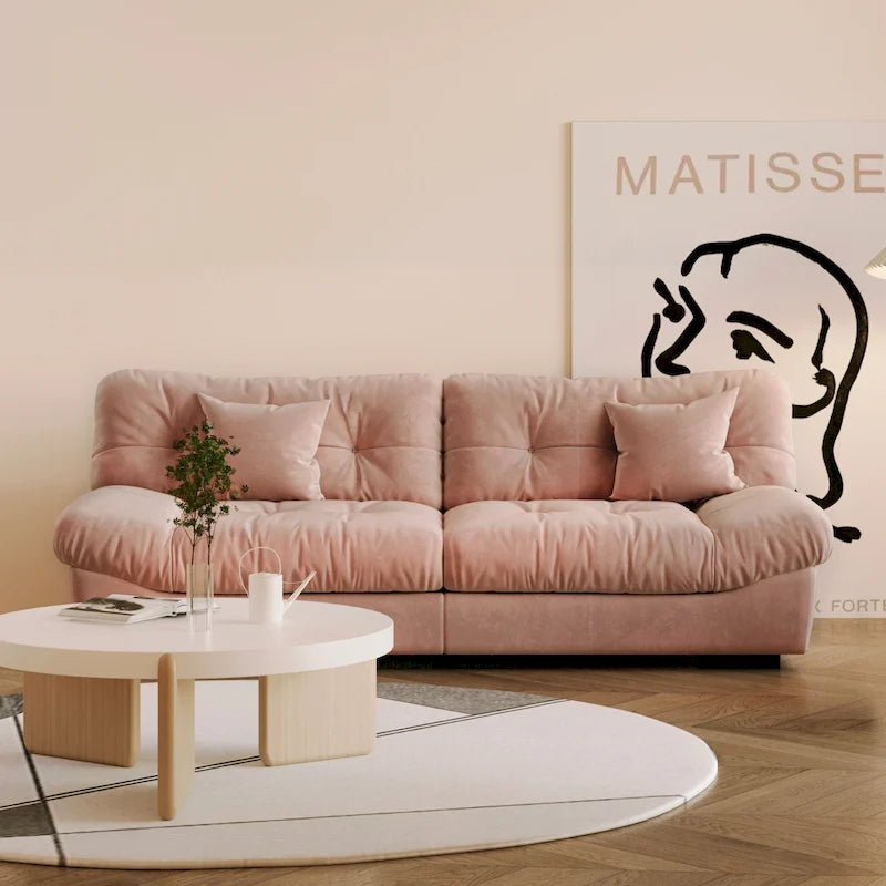 Contemporary Tufted Velvet Sofa with Padded Arms and Pine Frame