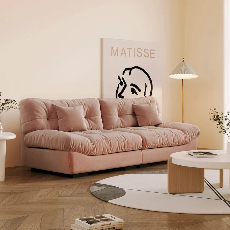 Contemporary Tufted Velvet Sofa with Padded Arms and Pine Frame