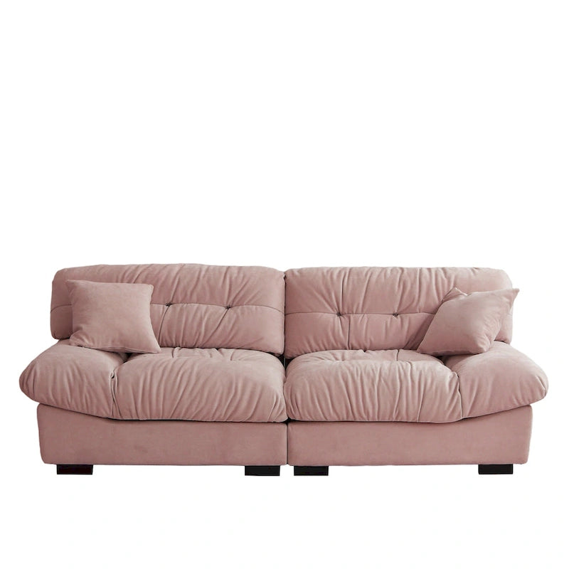 Contemporary Tufted Velvet Sofa with Padded Arms and Pine Frame