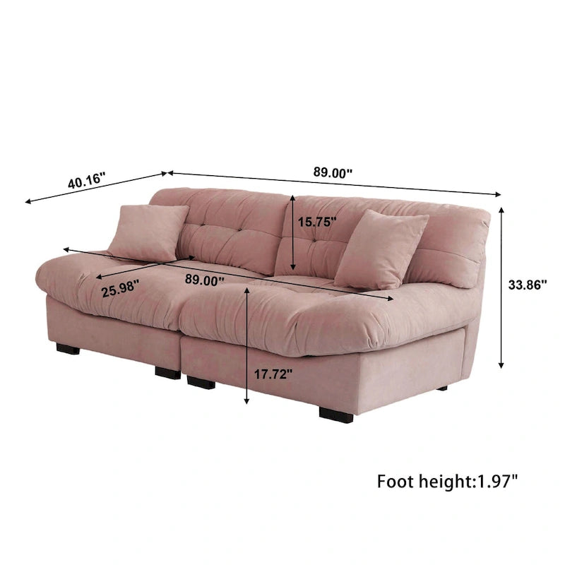 Contemporary Tufted Velvet Sofa with Padded Arms and Pine Frame