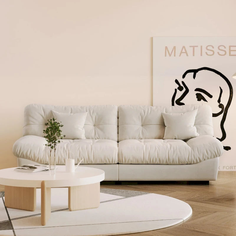 Contemporary Tufted Velvet Sofa with Padded Arms and Pine Frame