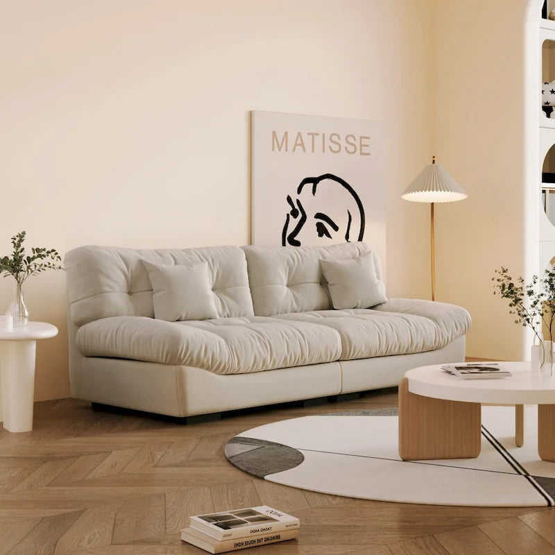 Contemporary Tufted Velvet Sofa with Padded Arms and Pine Frame