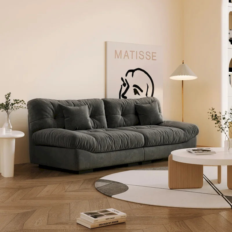 Contemporary Tufted Velvet Sofa with Padded Arms and Pine Frame