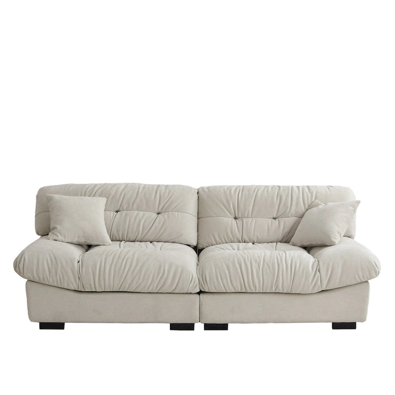 Contemporary Tufted Velvet Sofa with Padded Arms and Pine Frame