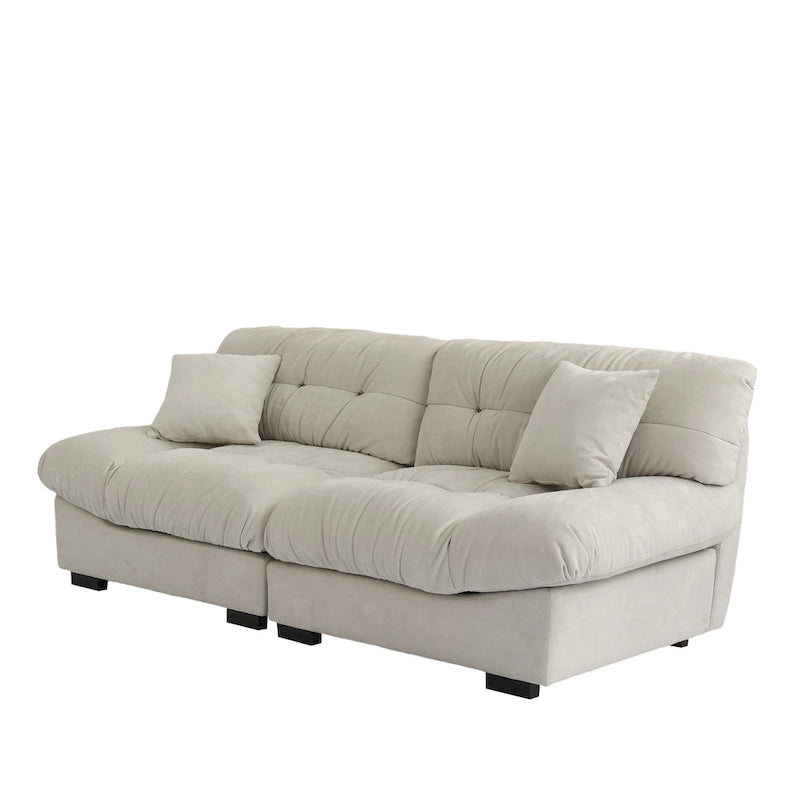 Contemporary Tufted Velvet Sofa with Padded Arms and Pine Frame