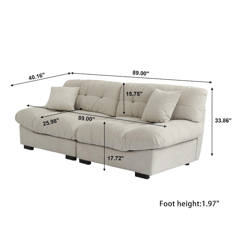 Contemporary Tufted Velvet Sofa with Padded Arms and Pine Frame