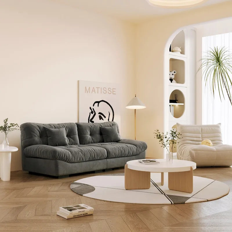 Contemporary Tufted Velvet Sofa with Padded Arms and Pine Frame