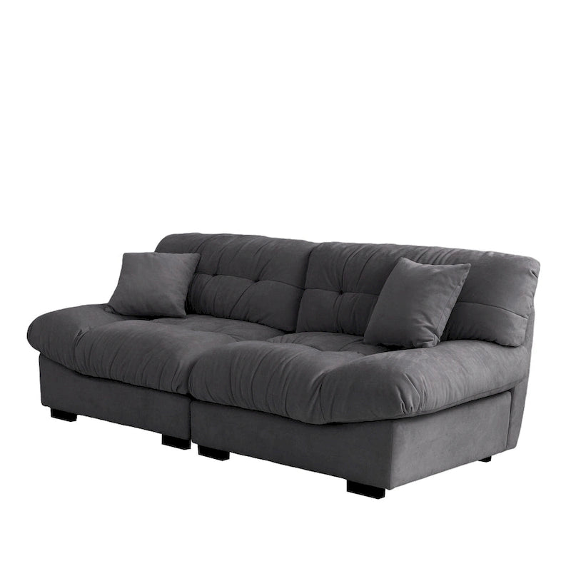 Contemporary Tufted Velvet Sofa with Padded Arms and Pine Frame