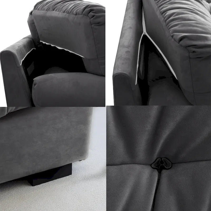 Contemporary Tufted Velvet Sofa with Padded Arms and Pine Frame