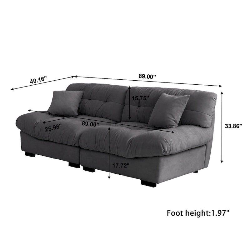 Contemporary Tufted Velvet Sofa with Padded Arms and Pine Frame