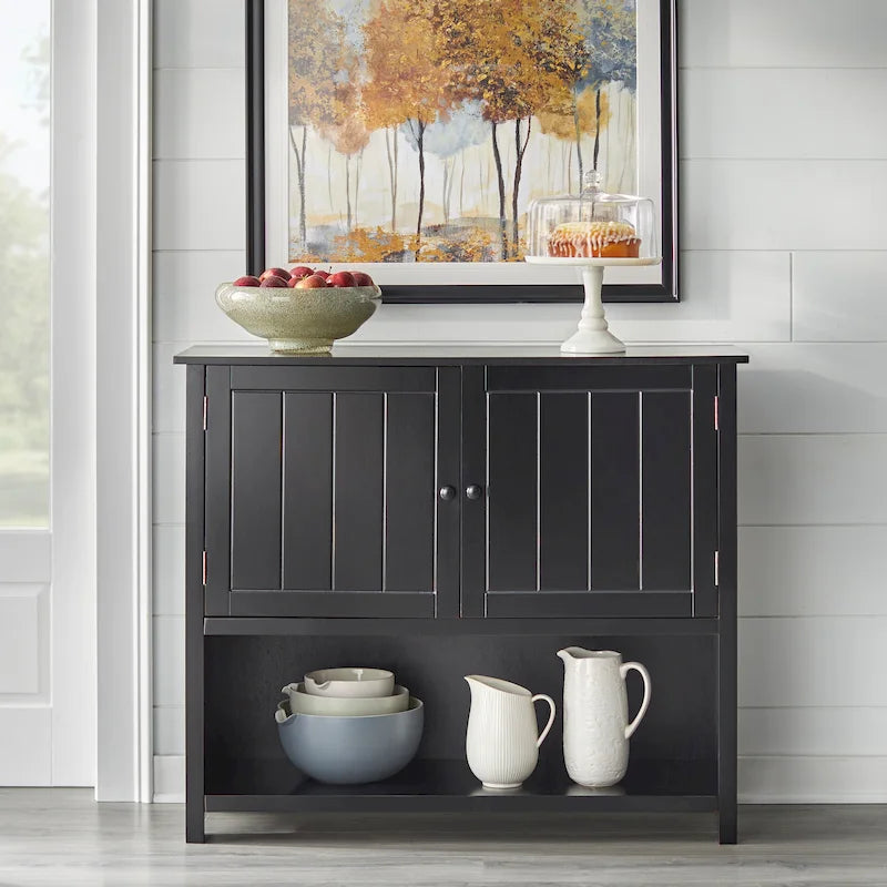Farmhouse Two Door Buffet with Beadboard Panels and Open Shelf
