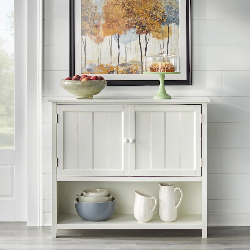 Farmhouse Two Door Buffet with Beadboard Panels and Open Shelf