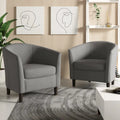 Modern Linen Barrel Accent Chair with Sloping Arms Wooden Legs