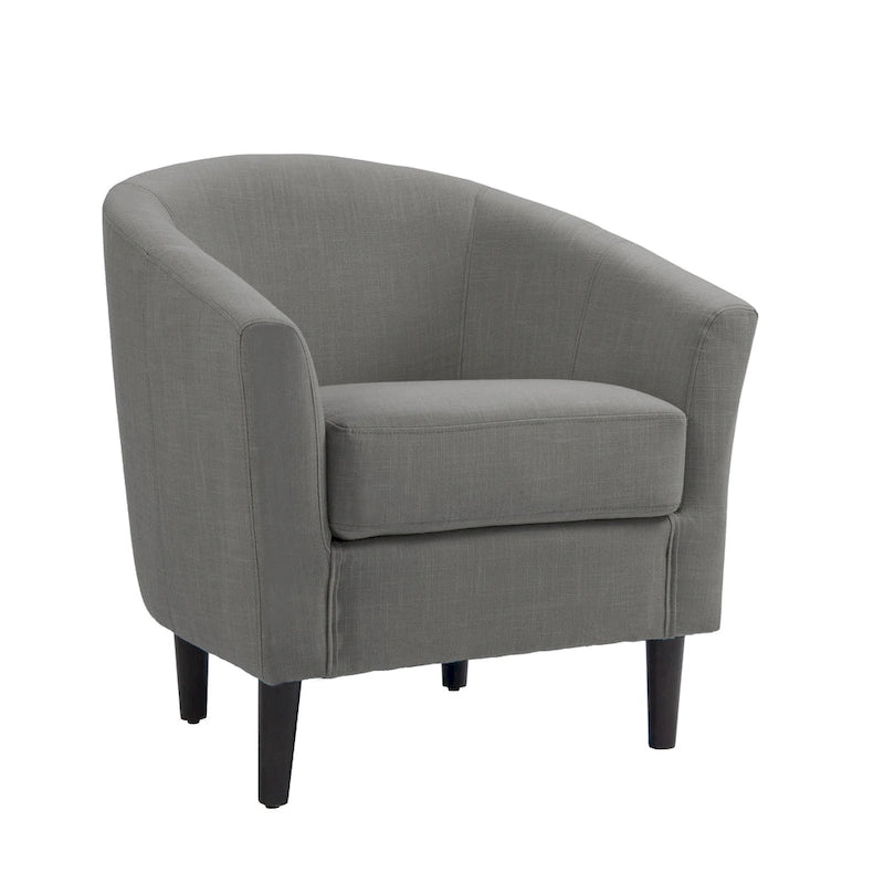 Modern Linen Barrel Accent Chair with Sloping Arms Wooden Legs