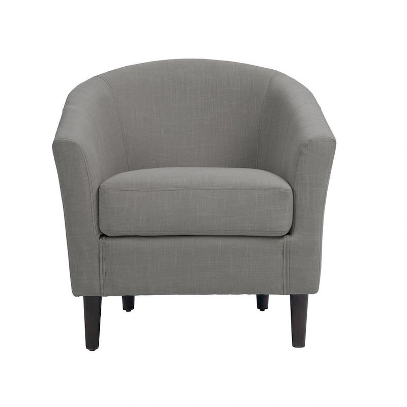 Modern Linen Barrel Accent Chair with Sloping Arms Wooden Legs