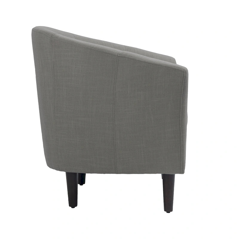 Modern Linen Barrel Accent Chair with Sloping Arms Wooden Legs