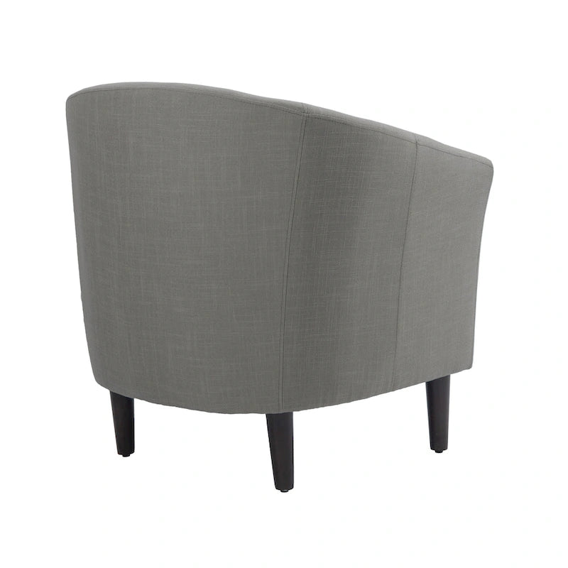 Modern Linen Barrel Accent Chair with Sloping Arms Wooden Legs
