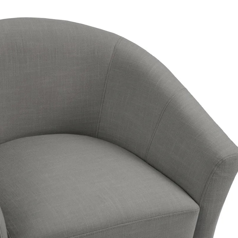 Modern Linen Barrel Accent Chair with Sloping Arms Wooden Legs
