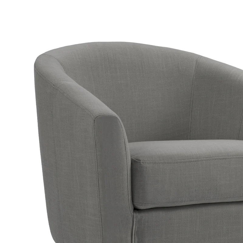 Modern Linen Barrel Accent Chair with Sloping Arms Wooden Legs