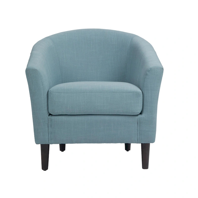 Modern Linen Barrel Accent Chair with Sloping Arms Wooden Legs