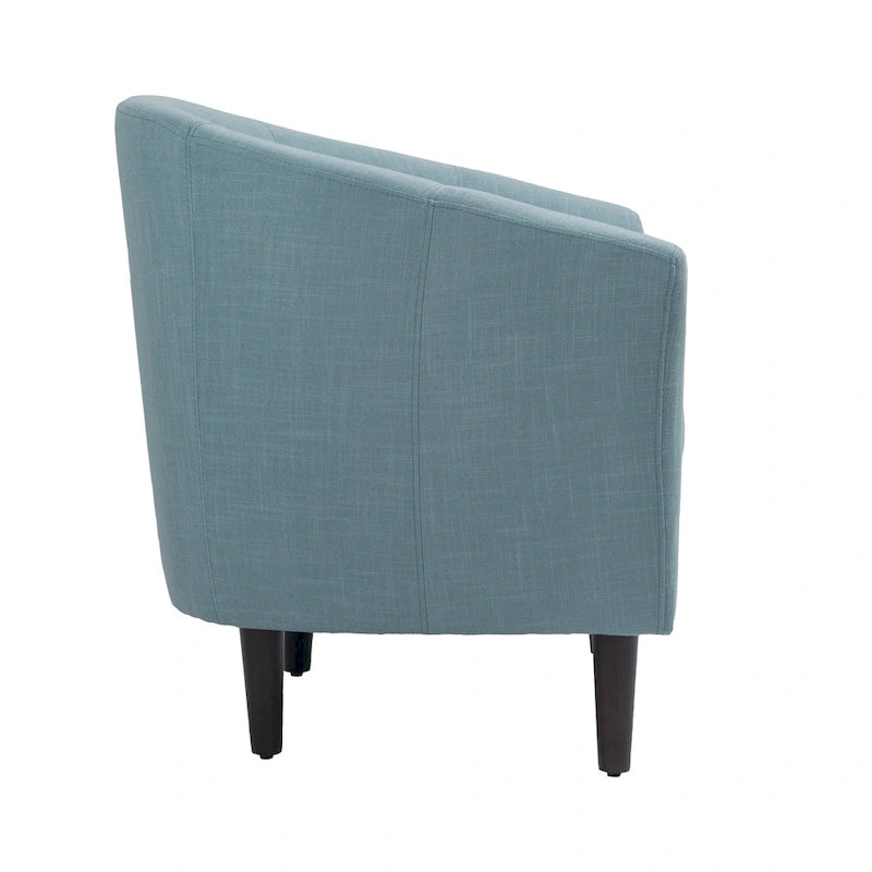 Modern Linen Barrel Accent Chair with Sloping Arms Wooden Legs