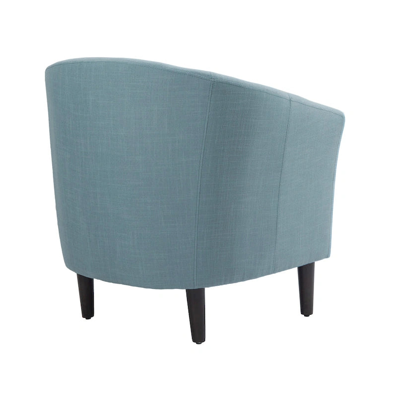 Modern Linen Barrel Accent Chair with Sloping Arms Wooden Legs