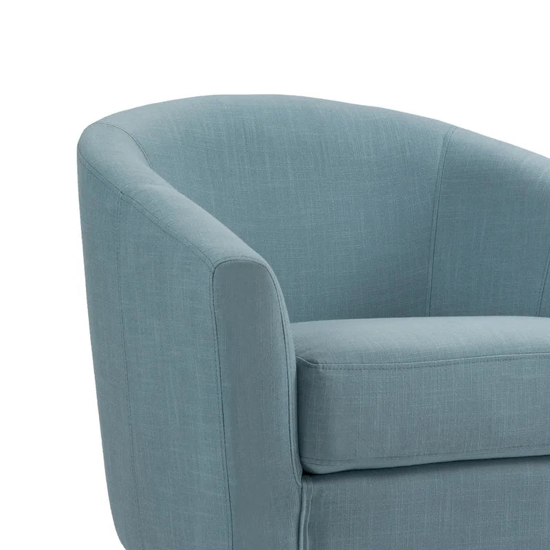 Modern Linen Barrel Accent Chair with Sloping Arms Wooden Legs