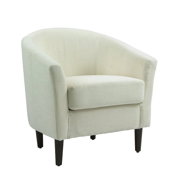 Modern Linen Barrel Accent Chair with Sloping Arms Wooden Legs