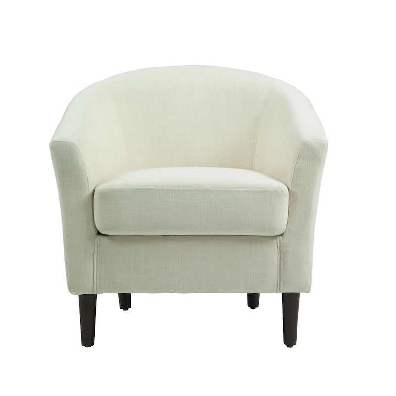Modern Linen Barrel Accent Chair with Sloping Arms Wooden Legs
