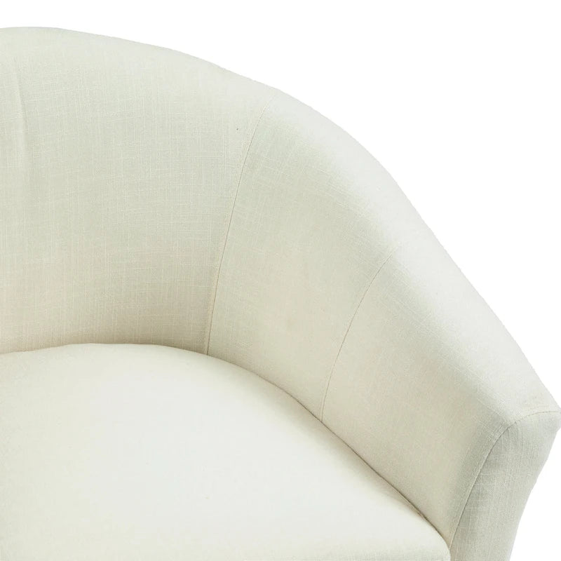 Modern Linen Barrel Accent Chair with Sloping Arms Wooden Legs