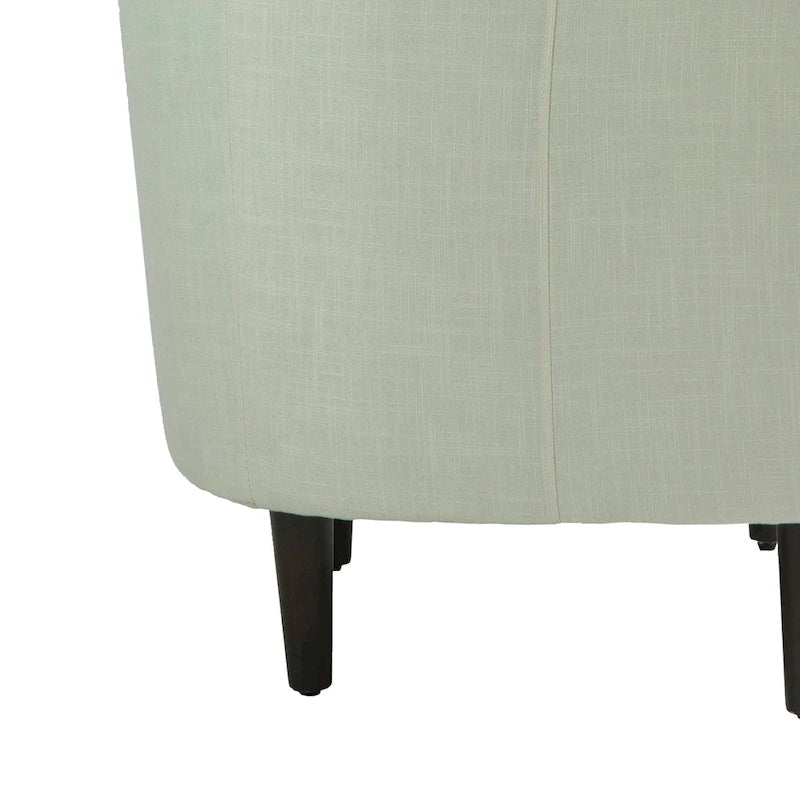 Modern Linen Barrel Accent Chair with Sloping Arms Wooden Legs
