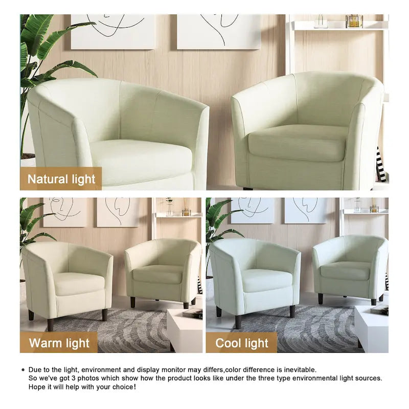 Modern Linen Barrel Accent Chair with Sloping Arms Wooden Legs