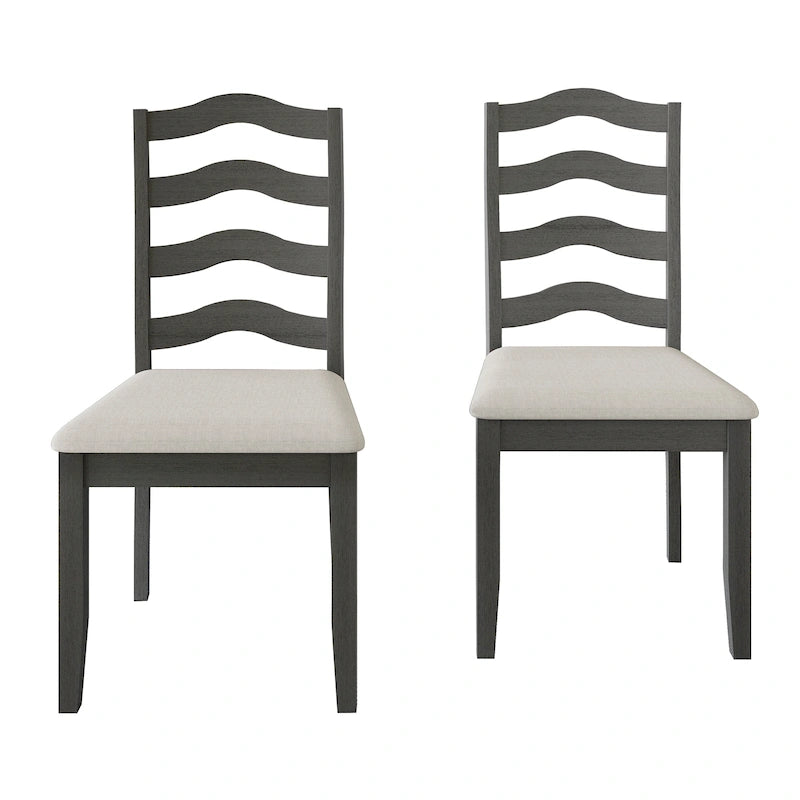 Wooden Dining Chair with Wavy Slat Back and Upholstered Seat