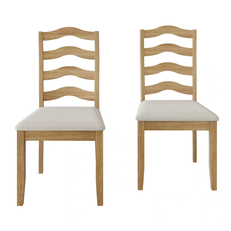 Wooden Dining Chair with Wavy Slat Back and Upholstered Seat