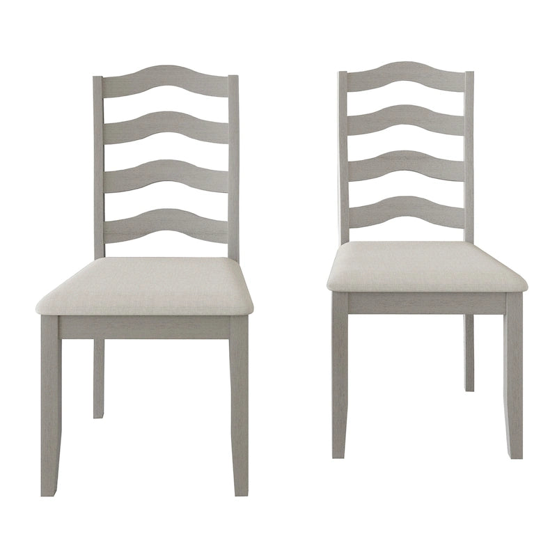 Wooden Dining Chair with Wavy Slat Back and Upholstered Seat