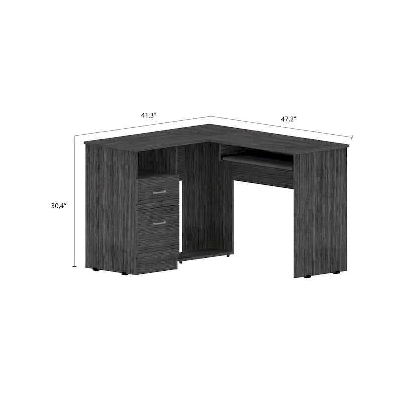 Modern L Shaped Corner Desk with Drawers and Keyboard Tray