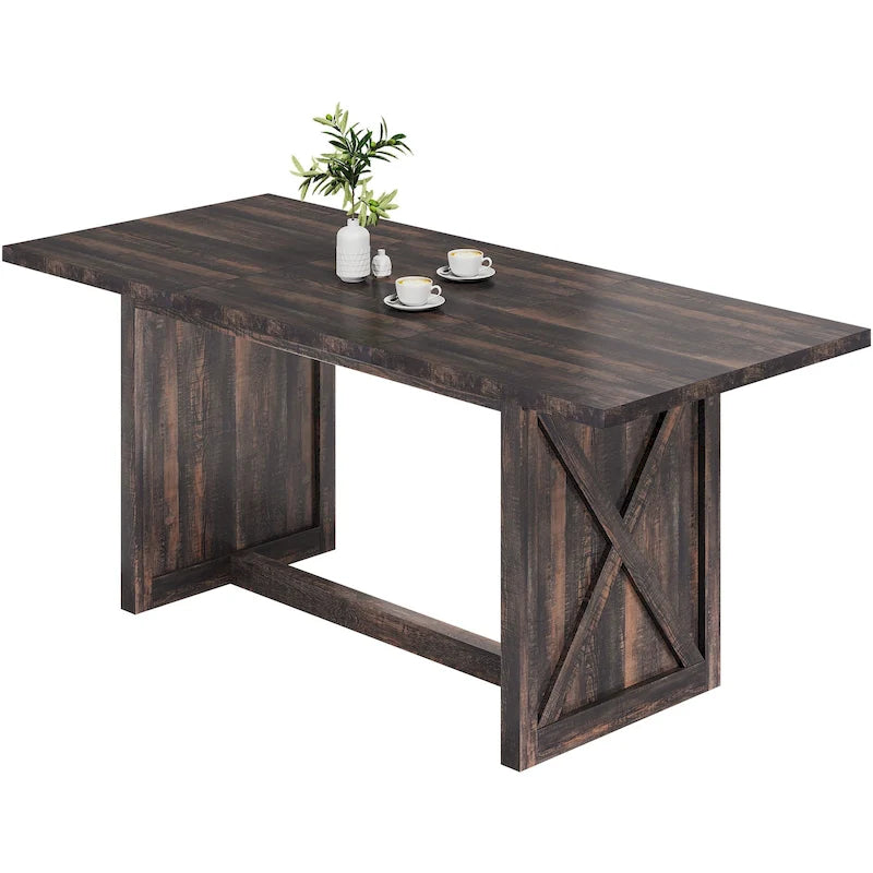 Rustic Rectangular Farmhouse Dining Table with Cross Detail Panel Legs