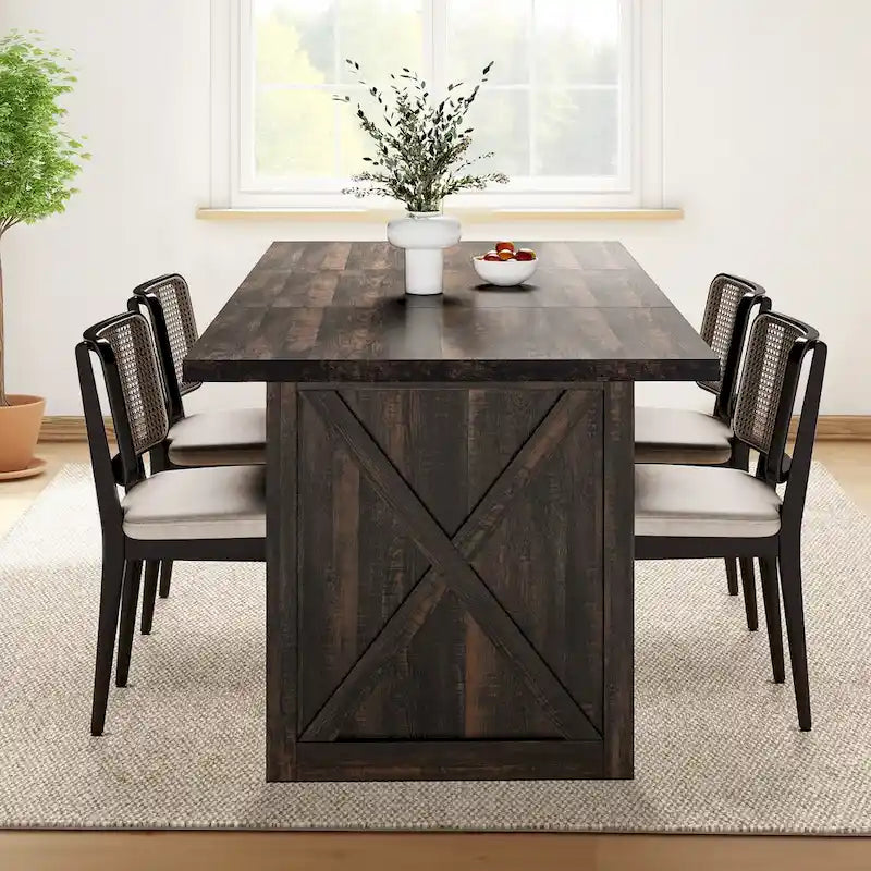 Rustic Rectangular Farmhouse Dining Table with Cross Detail Panel Legs