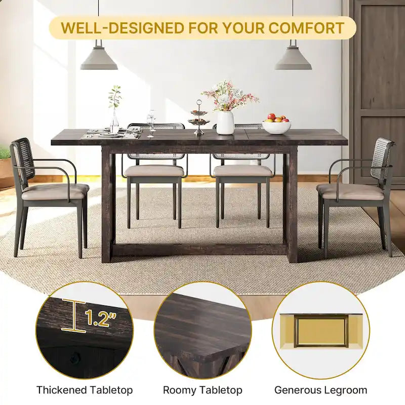 Rustic Rectangular Farmhouse Dining Table with Cross Detail Panel Legs