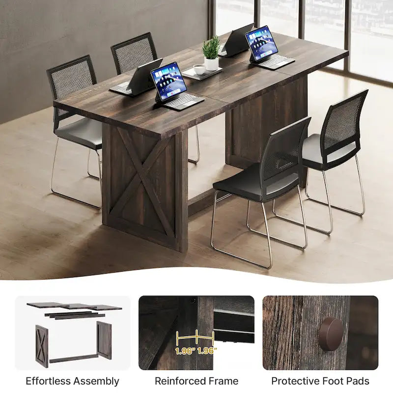 Rustic Rectangular Farmhouse Dining Table with Cross Detail Panel Legs