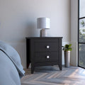 Modern Two Drawer Nightstand with Metal Knobs and Tapered Legs