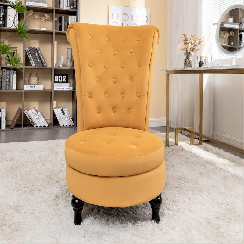 Velvet High Back Vanity Chair with Tufting and Hidden Storage