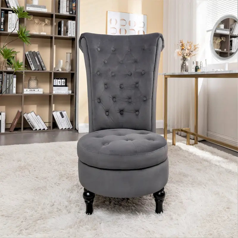 Velvet High Back Vanity Chair with Tufting and Hidden Storage